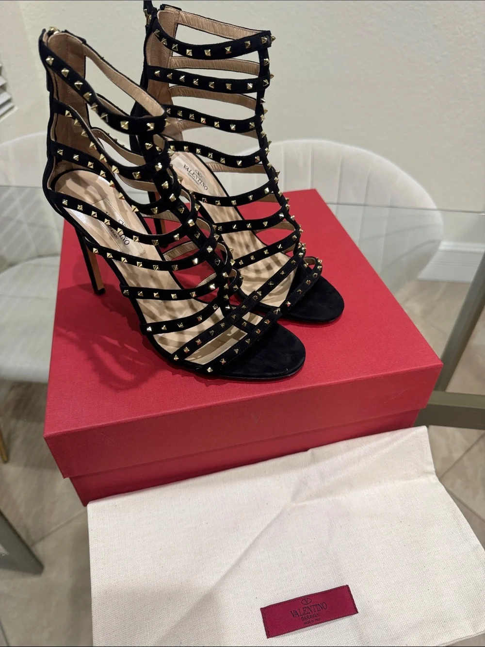 Valentino Black Studded Cage High Heels
